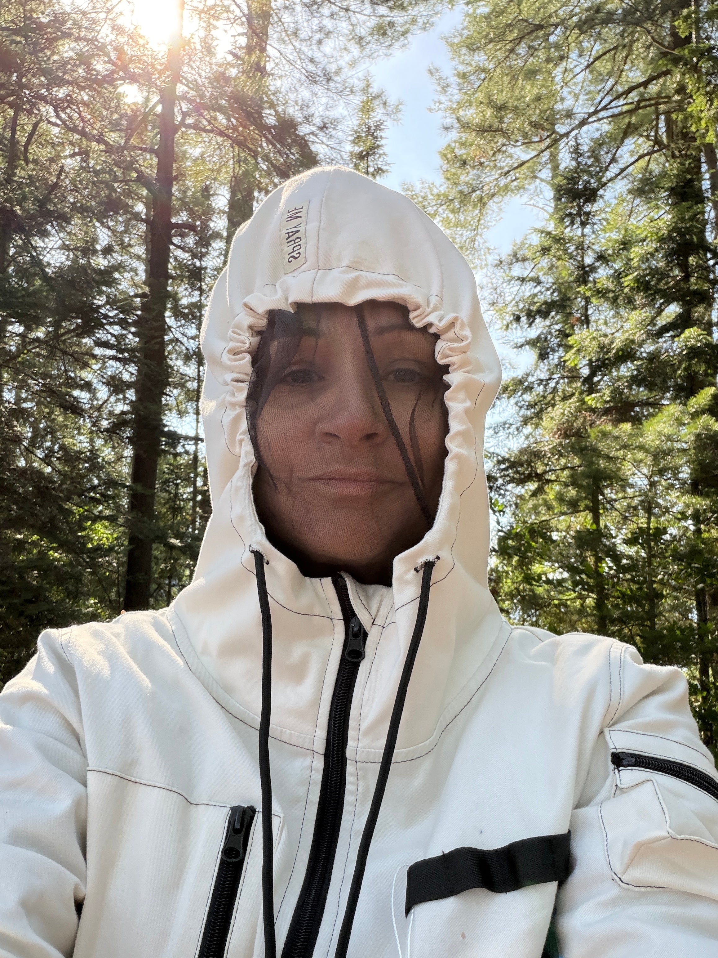 Close up of TickOffTicks protective hood designed to help reduce tick exposure around the head and neck