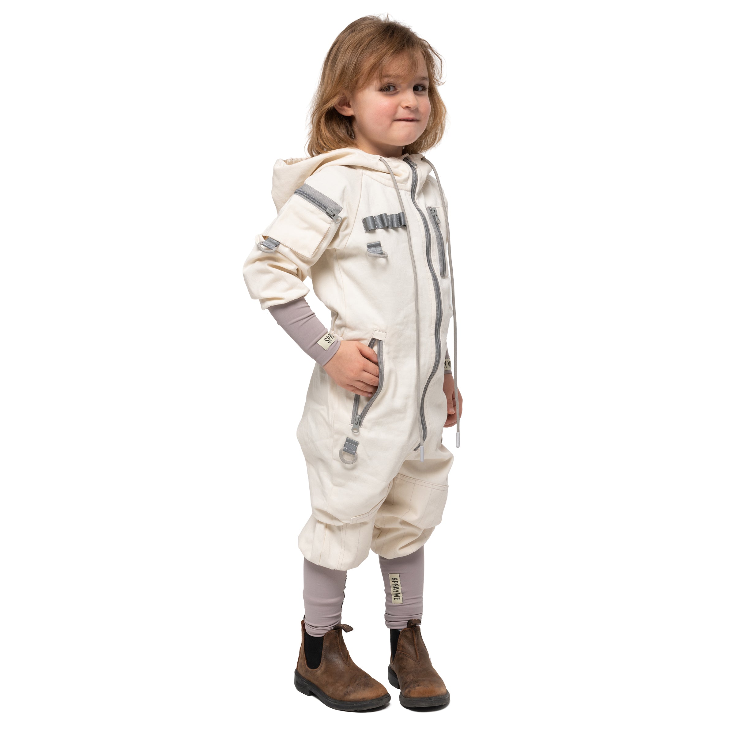 Model is wearing a tickoffticks tick suit in Bone colour