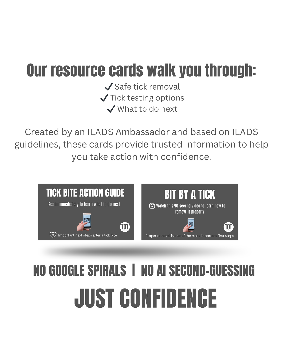 Tick removal resource card with QR codes for tick removal, tick bites and testing